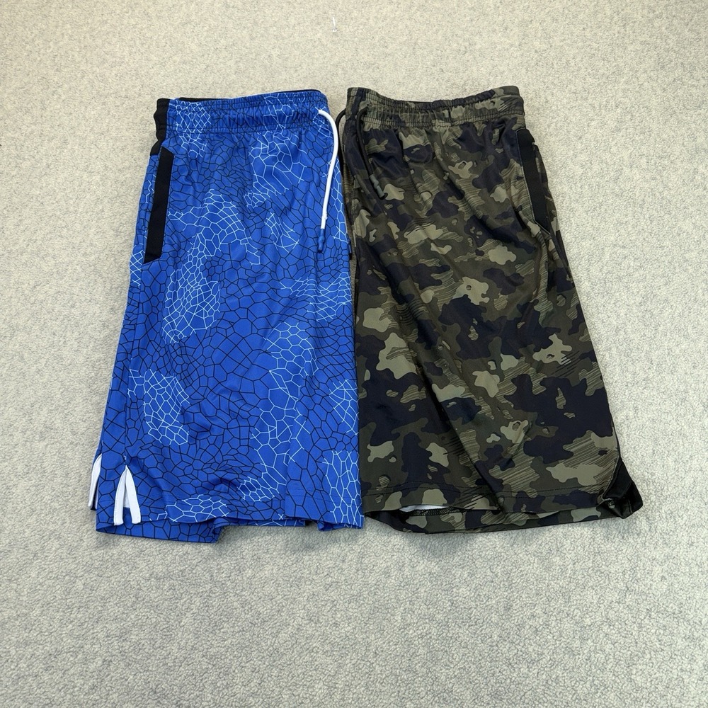 Lot of 2 AND1 Men's XL Basketball Shorts Blue Print Green Camo Athletic